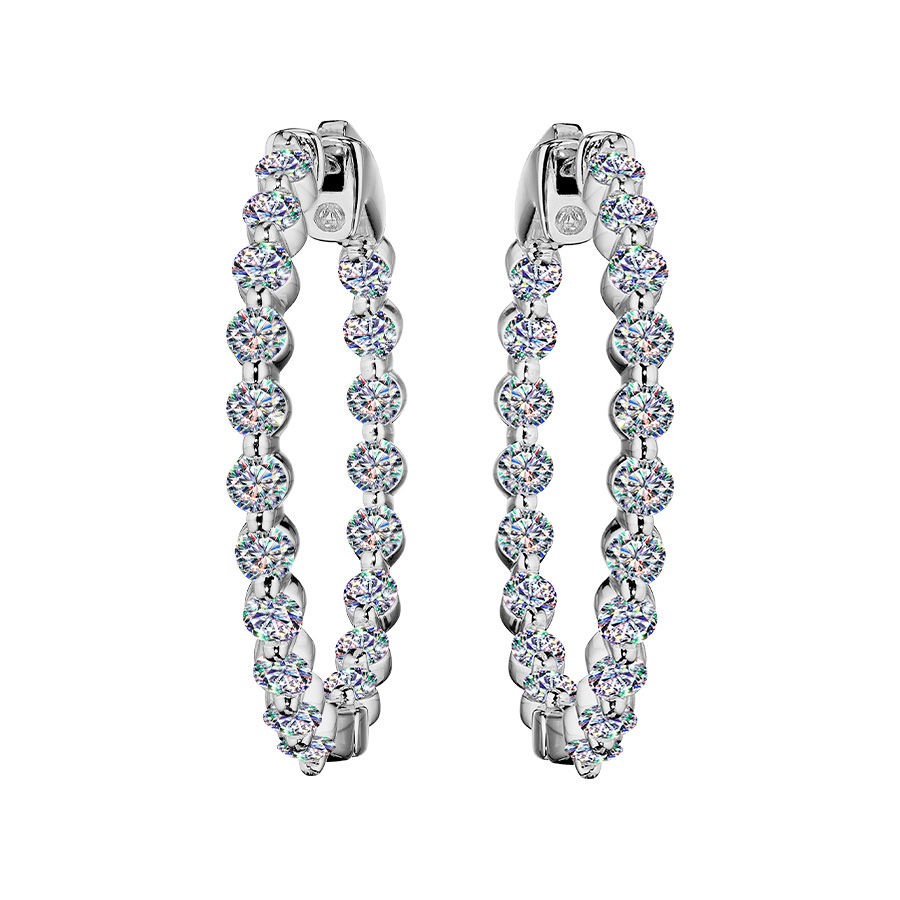 Facets of Fire Round Hoop Shared Prong In/Out Diamond Earrings