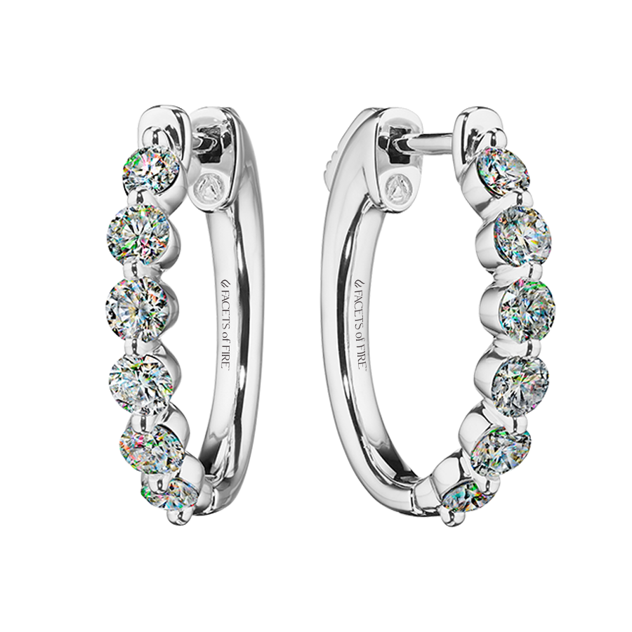 Facets of Fire Oval Hoop Shared Prong Diamond Earrings