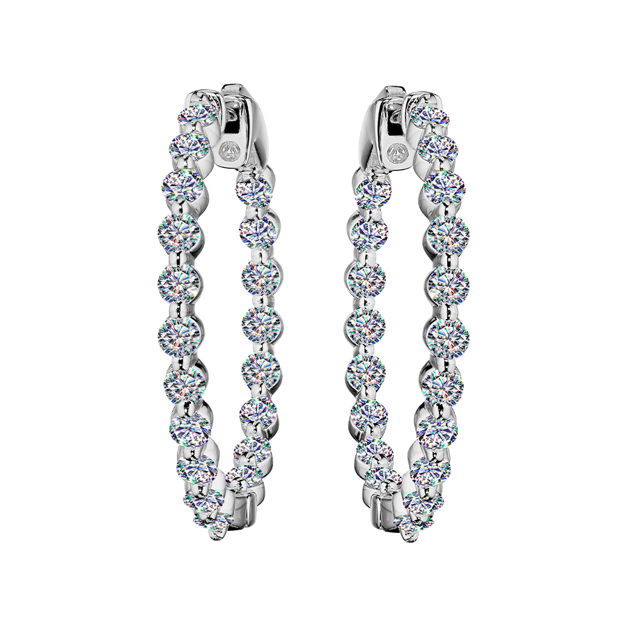 Facets of Fire Round Hoop Single Prong In/Out Diamond Earrings
