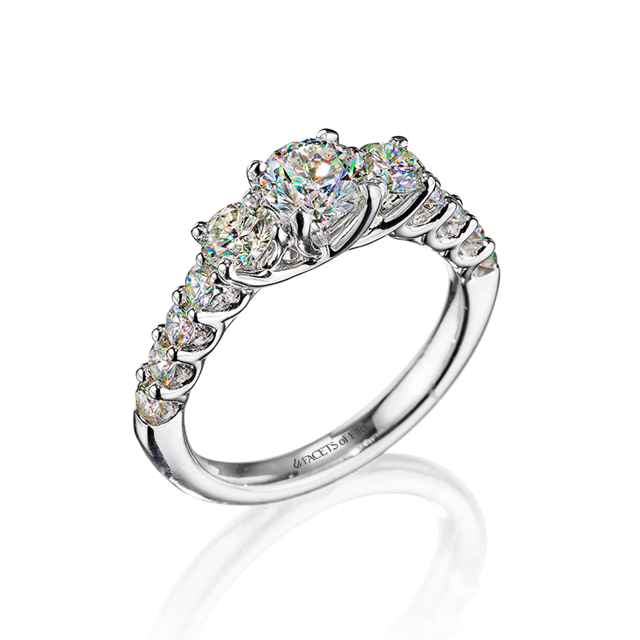 Facets of Fire 3 Stone with Diamond Band Engagement Ring