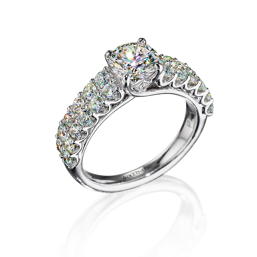 Facets of Fire Solitiare with 2 Row Diamond Band Engagement Ring