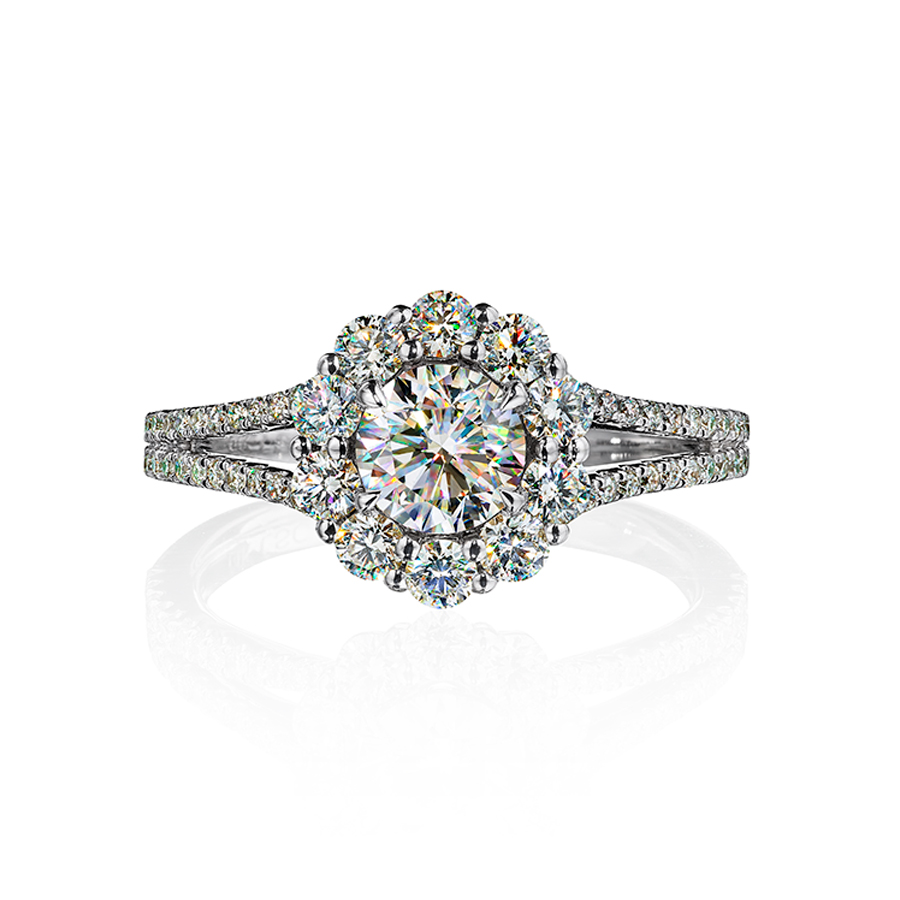 Facets of Fire Flower Halo with Micro-Pave Split Shank Diamond Engagement Ring