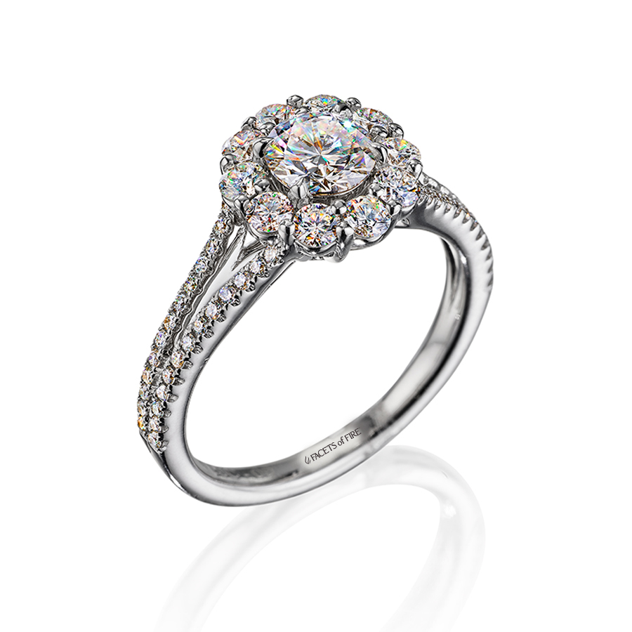 Facets of Fire Flower Halo with Micro-Pave Split Shank Diamond Engagement Ring