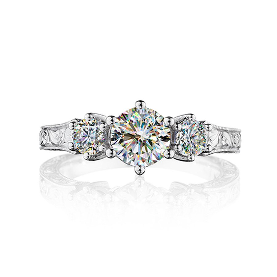 Facets of Fire 3 Stone Vintage Diamond Engagement Ring