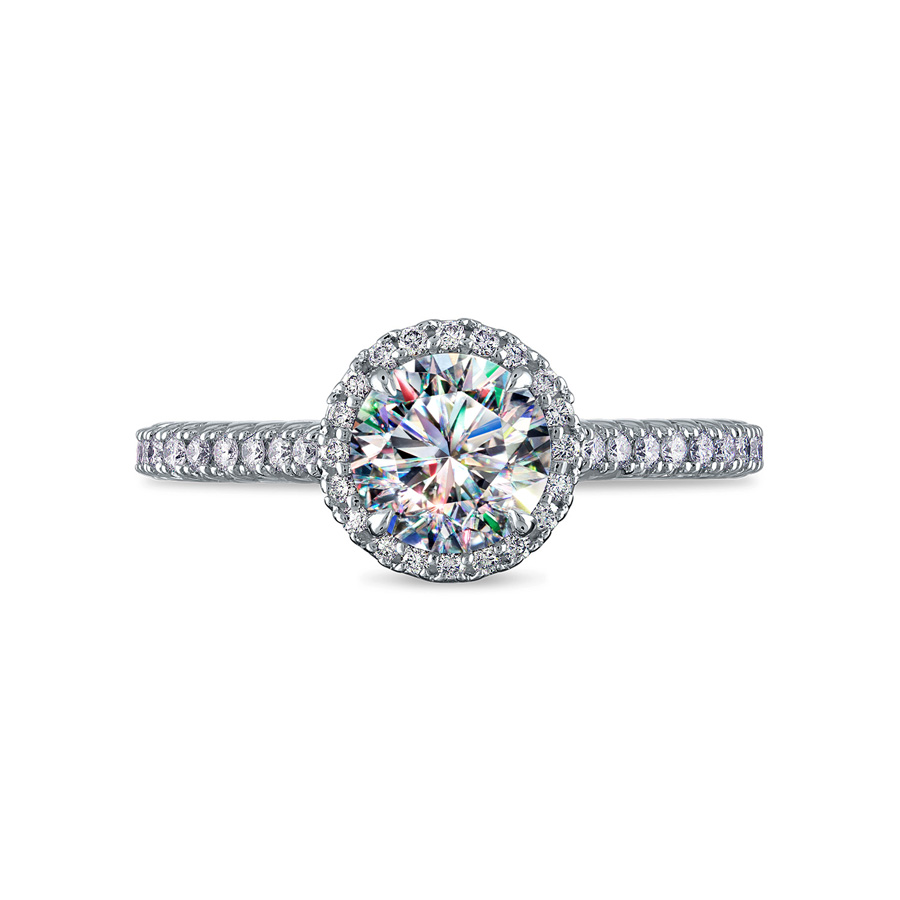Facets of Fire Micropavé Halo with Diamond Band Engagement Ring