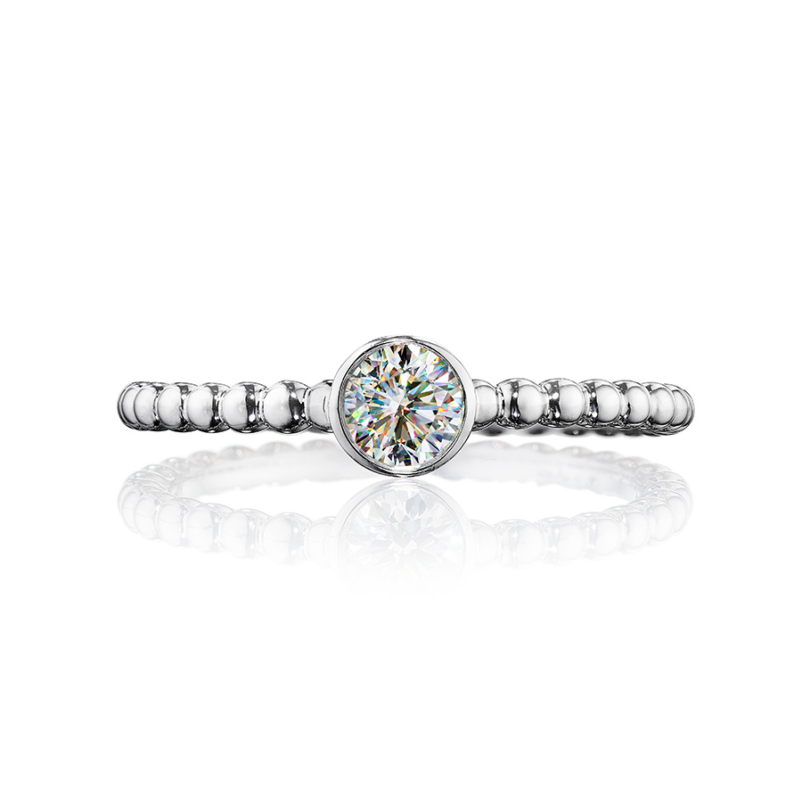 Facets of Fire Bezel Set Beaded Stackable Diamond  Ring