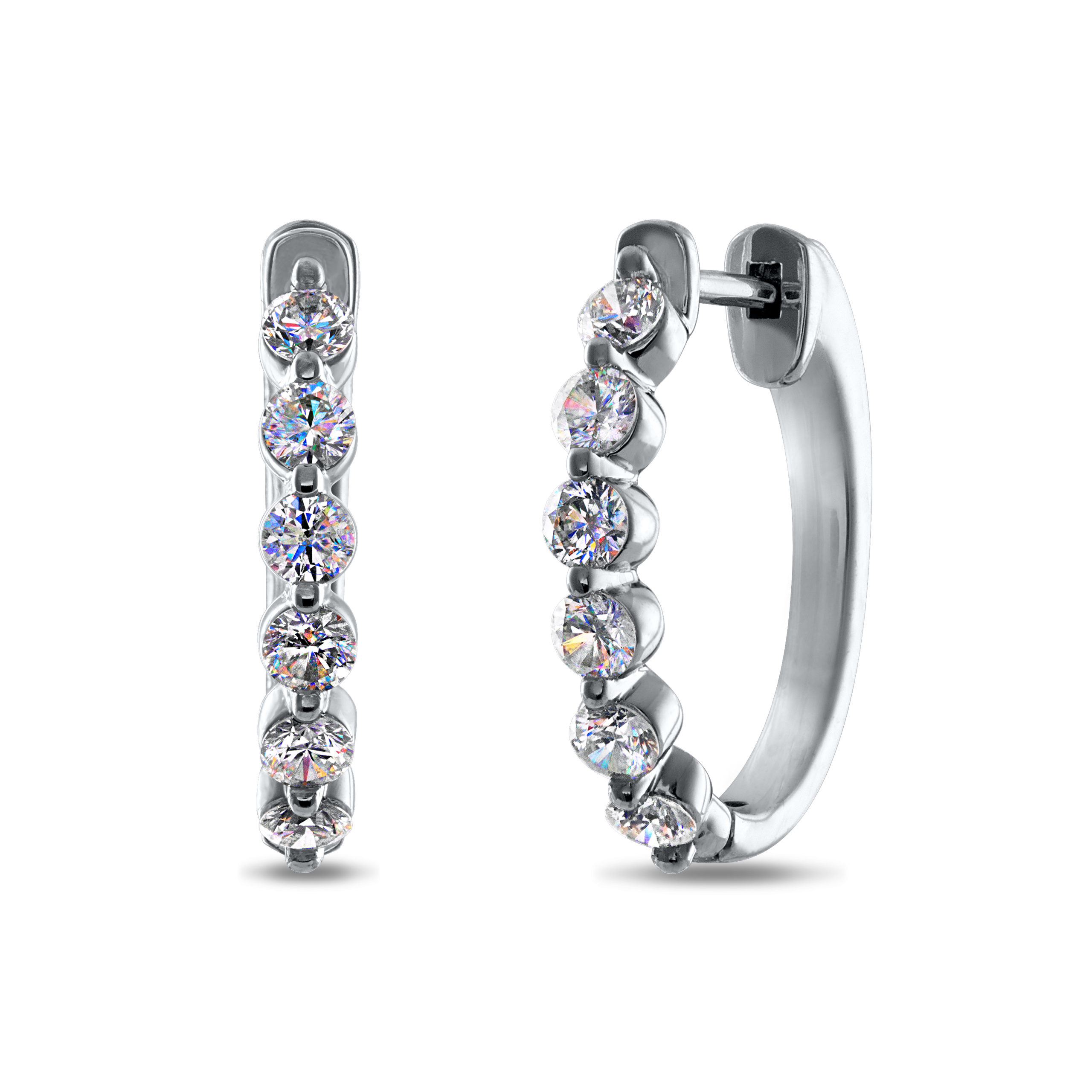 Facets of Fire Round Hoop Shared Prong Diamond Earrings