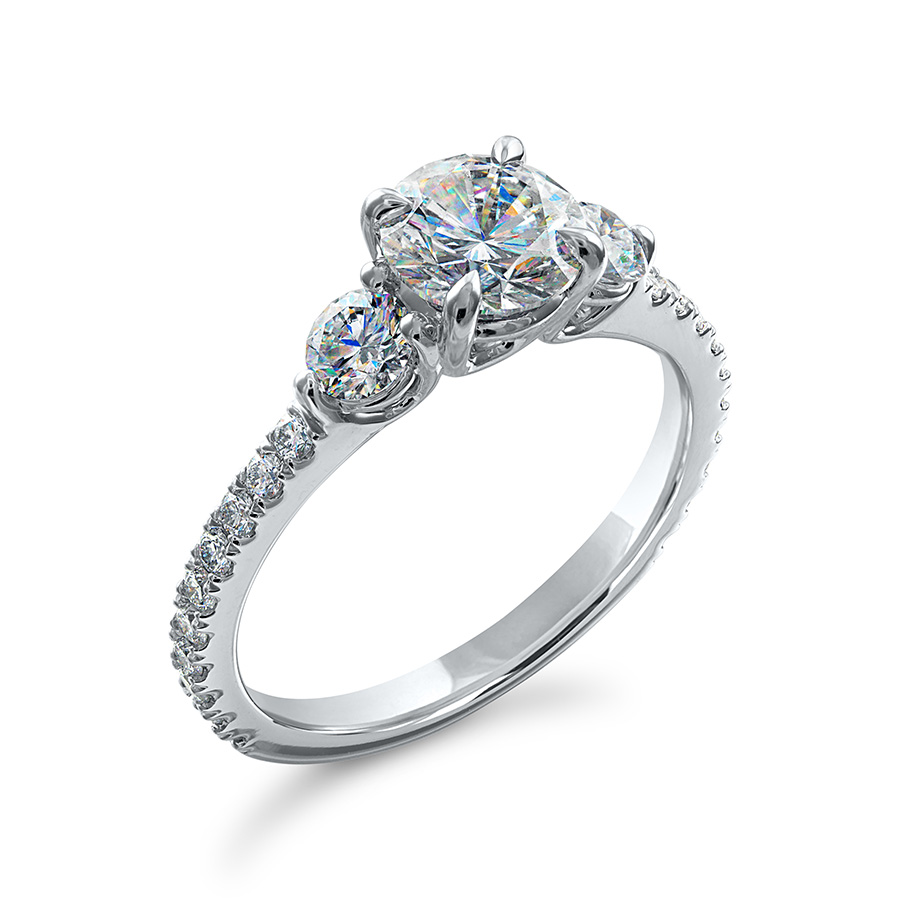 Facets of Fire 3 Stone Diamond Engagement Ring with Micropave Diamonds