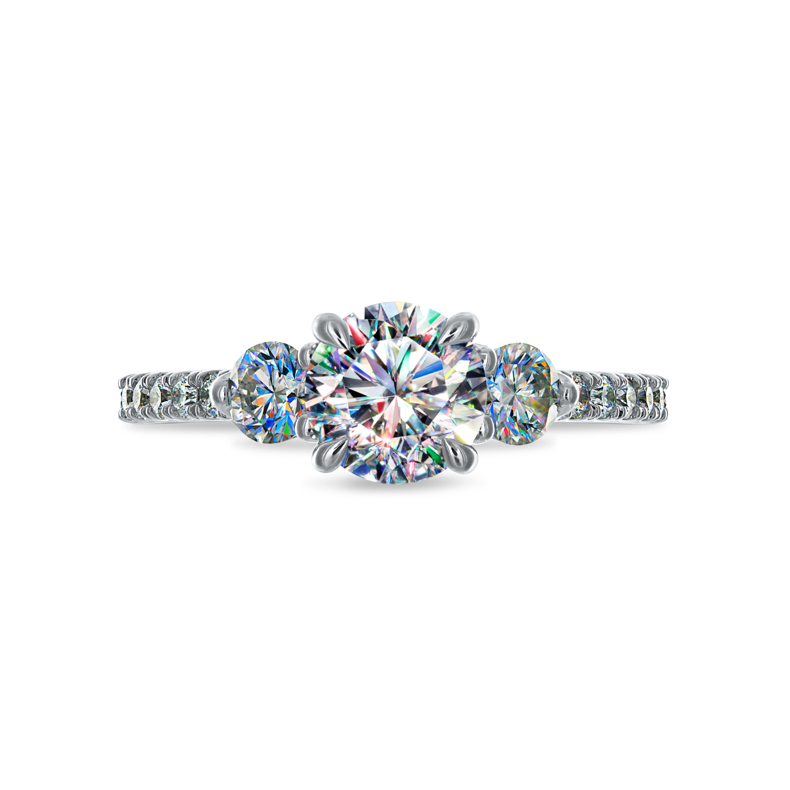Facets of Fire 3 Stone Diamond Engagement Ring with Micropave Dia
